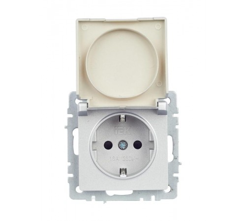 BRITE Розетка с заземлением со шторками с кр. 16А IP44 РСбш10-3-44-БрА алюминий  BR-R16-16-44-K47  IEK