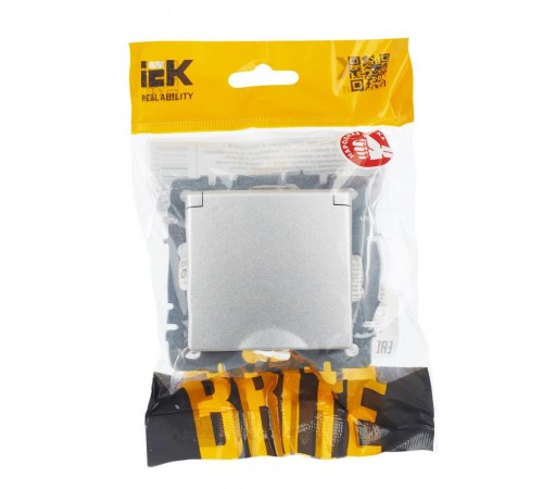 BRITE Розетка с заземлением со шторками с кр. 16А IP44 РСбш10-3-44-БрА алюминий  BR-R16-16-44-K47  IEK