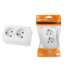 Розетка двойная 2П+3 открытой установки IP20 16А, белая "Ладога"   SQ1801-0019  TDM