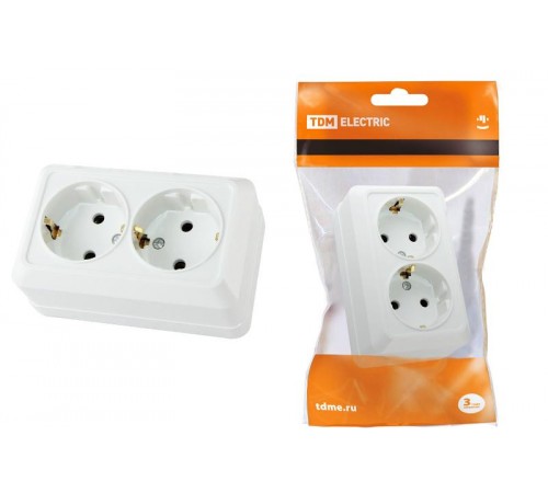 Розетка двойная 2П+3 открытой установки IP20 16А, белая "Ладога"   SQ1801-0019  TDM