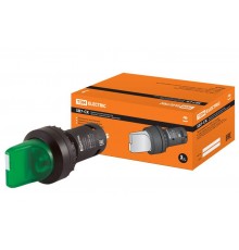 Переключатель на  3 положения с фиксацией SB7-CK3365-220V короткая ручка(LED) d22мм 1з+1р зеленый TD  SQ0746-0065  TDM