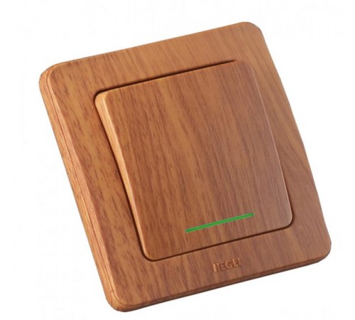 Выключатель скрытой установки, одноклавишный, с индикацией, с самовозвратом, цвет дуб  ВС10-332-05  HEGEL