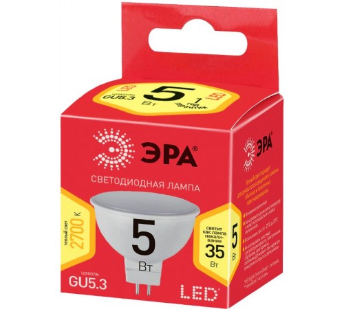 Лампа светодиодная RED LINE ECO LED MR16-5W-827-GU5.3  Б0019060  ЭРА