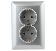 Розетка Intro Solo 4-205-03 с заземлением двойная 2X2P+E Schuko, 16А-250В, IP20, СУ, алюминий  Б0053664  Intro