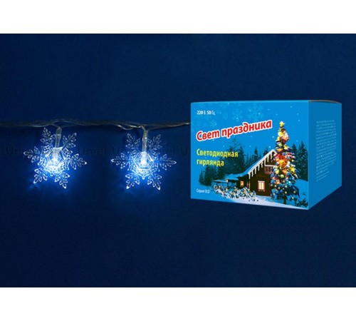 Гирлянда светодиодная  с контр. "Снежинки-1"  ULD-S0700-050/DTA WHITE IP20 SNOWFLAKES-1   50 диодов, 7 м, белая,IP20, шнур прозр.  07930  Uniel