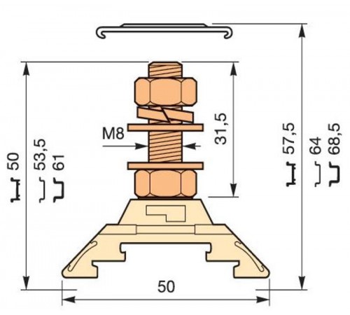 Клемма HD70/22.F8.31.1 1шпилька  1SNA295401R2300  TE