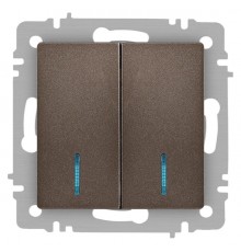 Выключатель Intro Accent 6-105-08 двойной с подсветкой, 10А-250В, IP20, СУ, AL/CU, бронза  Б0063523  Intro