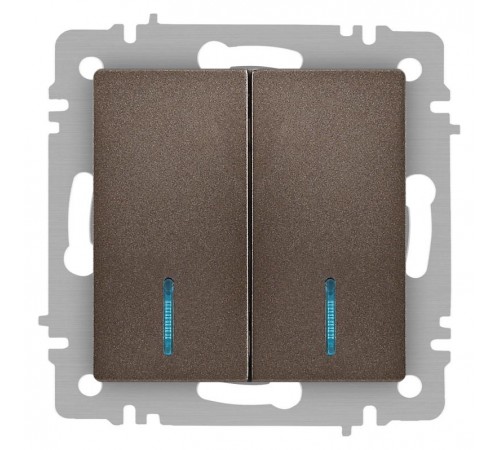 Выключатель Intro Accent 6-105-08 двойной с подсветкой, 10А-250В, IP20, СУ, AL/CU, бронза  Б0063523  Intro