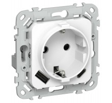 FLITE Розетка с заземлением со шторками 16А с USB A+C 20Вт быстрозажимные клеммы РСЮшс11-1-ФлБ белый  FI-R14-16-1-U22-020-K01  IEK