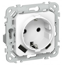 FLITE Розетка с заземлением со шторками 16А с USB A+C 20Вт быстрозажимные клеммы РСЮшс11-1-ФлБ белый  FI-R14-16-1-U22-020-K01  IEK