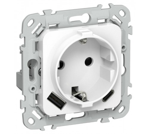 FLITE Розетка с заземлением со шторками 16А с USB A+C 20Вт быстрозажимные клеммы РСЮшс11-1-ФлБ белый  FI-R14-16-1-U22-020-K01  IEK