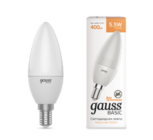 Лампа светодиодная Basic Свеча 5,5W 400lm 3000K E14 LED 1/10/100  1033116  Gauss