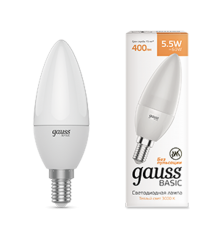 Лампа светодиодная Basic Свеча 5,5W 400lm 3000K E14 LED 1/10/100  1033116  Gauss