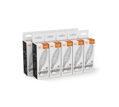 Лампа светодиодная Basic Свеча 5,5W 400lm 3000K E14 LED 1/10/100  1033116  Gauss