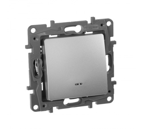 Etika Алюминий Выключатель 1-клавишный с подсветкой/индикацией, автозажимные клеммы, 10 AX, 250 В  672403  Legrand