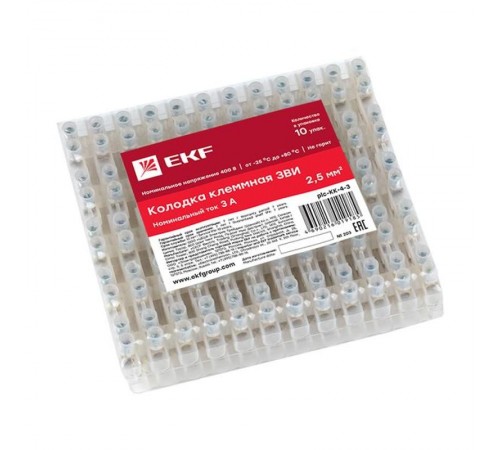 Клеммная колодка полиэтилен 0,5-2,5(4) мм2 3А 12 секций (уп. 10 шт.) EKF  plc-KK-4-3  EKF