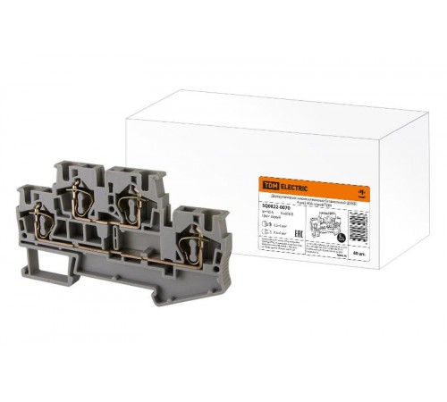 Двухуровневый зажим клеммный безвинтовой (ДЗКБ) 4 мм2 40А серый  SQ0822-0070  TDM