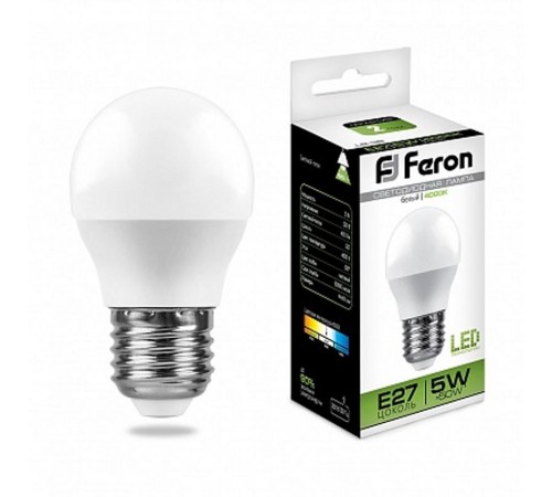 Лампа светодиодная LB-38 (5W) 230V E27 4000K G45  25405  FERON