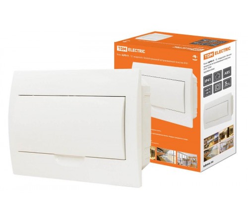 Бокс пластиковый встраиваемый ЩРВ-П-12 модулей с белой крышкой, навесной, пластик IP41 TDM  SQ0904-0004  TDM