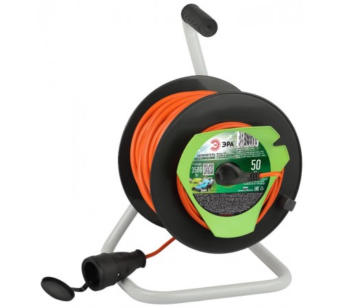 Удлинитель силовой  RP-1e-3x1.5-50m на пластиковой катушке c заземлением 50м 1 розетка ПВС 3х1,5мм2   Б0059778  ЭРА