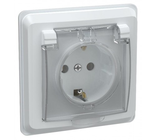 ВЕГА белый Розетка 1-местная с/з со шторками с крышкой 16А РСбш10-3-ВБ IP44  ERV16-K01-16-DM  GENERICA