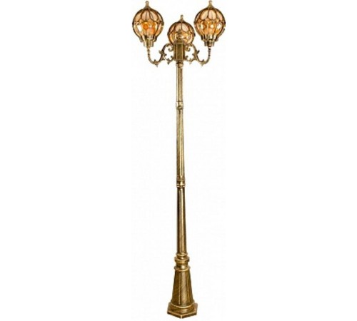 Светильник садово-парковый PL3809 3*60W 230V E27 600*600*2310мм черное золото (столб 2,29M)  11390  FERON