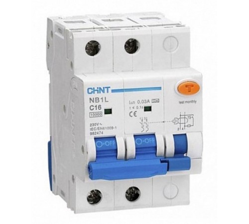 Выключатель автоматический дифференциального тока NB1L 2P C25 100mA тип AC 10kA (54mm) (R)  205061  CHINT