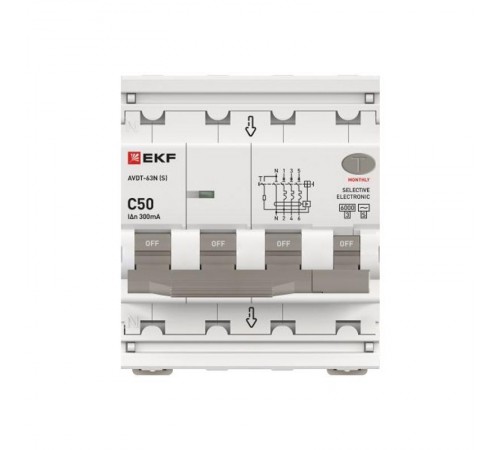 Выключатель автоматический дифференциального тока селективный АВДТ-63N (S) 3P+N 50А 300мА C тип AC электронный 6кА PROXIMA  D63N46ES50C300  EKF