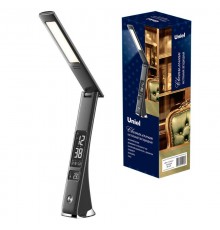 Светильник настольный TLD-567 Black/LED/300Lm/4500K/Dimmer c часами календарем Т 6W акк 2000mAh сенсор диммер черн  UL-00006770  Uniel
