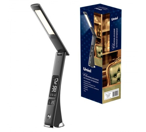 Светильник настольный TLD-567 Black/LED/300Lm/4500K/Dimmer c часами календарем Т 6W акк 2000mAh сенсор диммер черн  UL-00006770  Uniel
