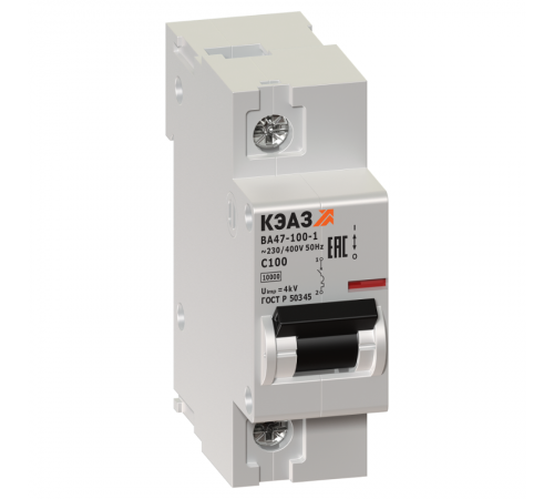 Выключатель автоматический однополюсный ВА47-100 40А C 10кА (ВА47-100-1С40-УХЛ3)  233018  КЭАЗ