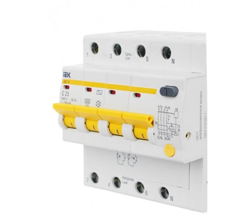 Выключатель автоматический дифференциального тока АД14 4п 25А C 100мА тип AC (5 мод)  MAD10-4-025-C-100  IEK