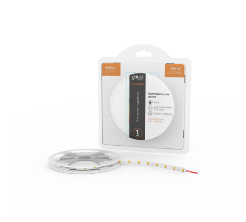 Лента светодиодная Basic LED 2835/60 12V 4,8W/m 312lm/m 3000K 8mm IP20 5m 1/100  BT005  Gauss