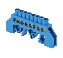Шина "0" (8х12мм.) 125А 8 отверстий нейлон. корп. на DIN-рейку латунь синий EKF PROxima  sn0-125-8-dn  EKF
