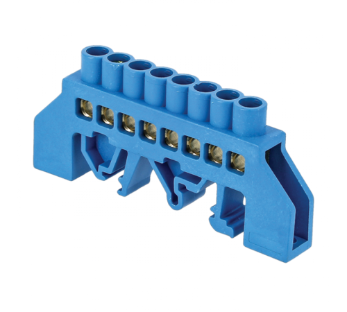 Шина "0" (8х12мм.) 125А 8 отверстий нейлон. корп. на DIN-рейку латунь синий EKF PROxima  sn0-125-8-dn  EKF