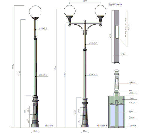 Опора металлическая CLASSIC 2 черная  4702000040  Световые Технологии