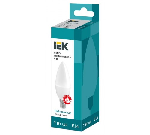 Лампа светодиодная LED 7Вт Е14 220В 4000К C35 свеча  LLE-C35-7-230-40-E14  IEK