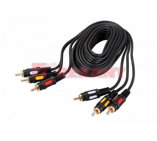 Шнур 3 RCA - 3 RCA, длина 1,5 метра, черный (GOLD)  17-0212  REXANT