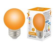 Лампа светодиодная LED-G45-1W/ORANGE/E27/FR/С декоративная LED. "шар", матовая. Цвет оранжевый  UL-00005650  Volpe