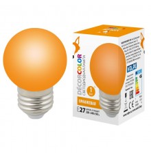 Лампа светодиодная LED-G45-1W/ORANGE/E27/FR/С декоративная LED. "шар", матовая. Цвет оранжевый  UL-00005650  Volpe