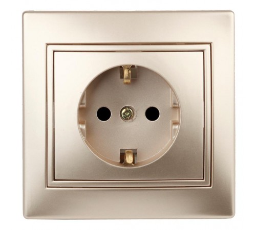 Розетка Intro Plano 1-202-04 с заземлением 2P+E Schuko, 16А-250В, IP20, СУ, шампань  Б0053879  Intro