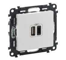 Valena LIFE Белый Зарядное устройство с 2-мя USB-разьемами тип А-тип С 240В/5В 3000мА С лицевой панелью  753106  Legrand