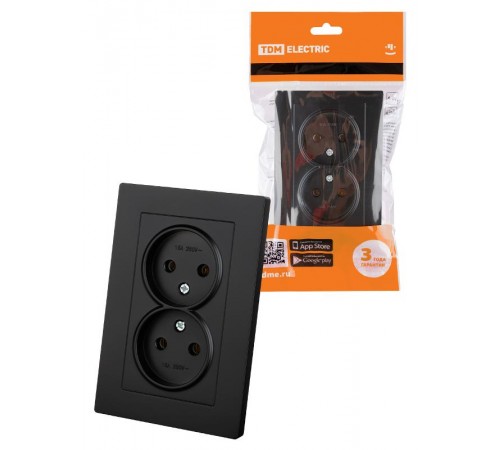 Розетка двойная 2П 10А 250В черная "Сенеж"  SQ1816-0274  TDM