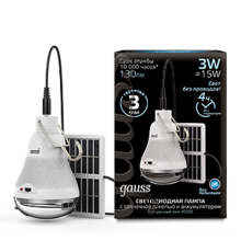 Лампа светодиодная Led A60 3W 130lm 4000K с солнечной панелью 1/40  902102203  Gauss
