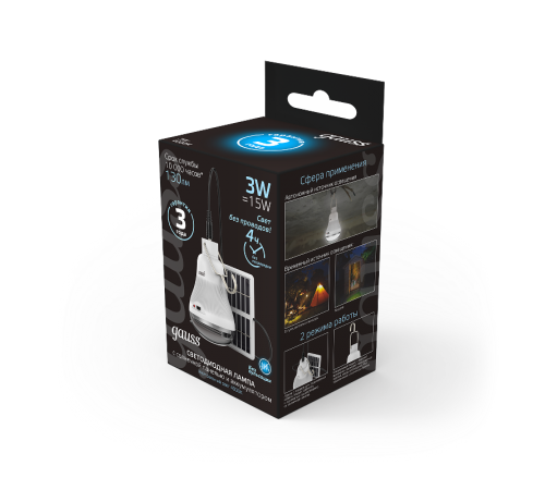 Лампа светодиодная Led A60 3W 130lm 4000K с солнечной панелью 1/40  902102203  Gauss