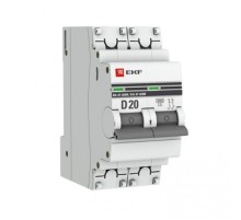 Выключатель автоматический двухполюсный 2P 20А (D) 6кА ВА 47-63M c электромагнит. расцепителем PROxima  mcb4763m-6-2-20D-pro  EKF (замена - M63MA622