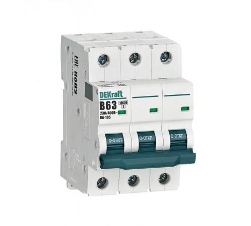 Выключатель автоматический трехполюсный ВА-105 63А B 10кА  13135DEK  DEKraft