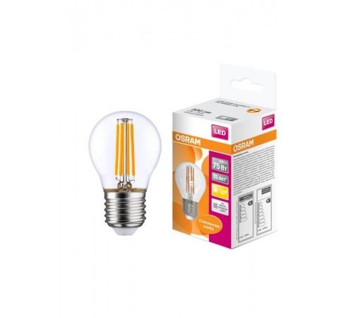 Лампа светодиодная филаментная LED STAR Classic P 6W, прозрачная колба, Е27 LEDSCLP75 6W/827 230V FIL E2710X1RU  4058075218208  Osram