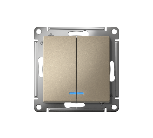 AtlasDesign Шампань Выключатель 2-клавишный с подсветкой,сх.5а, 10АХ,механизм, быстрозажимные клеммы  ATN000553S  SE