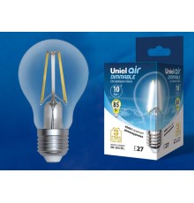 Лампа светодиодная LED-A60-10W/4000K/E27/CL/DIM GLA01TR LED диммируемая. "груша" прозр серия Air. 4000K  UL-00005182  Uniel